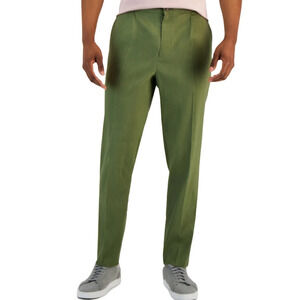 Alfani Men's Pleated Stretch Tapered Pants Green Size 38x32 $75